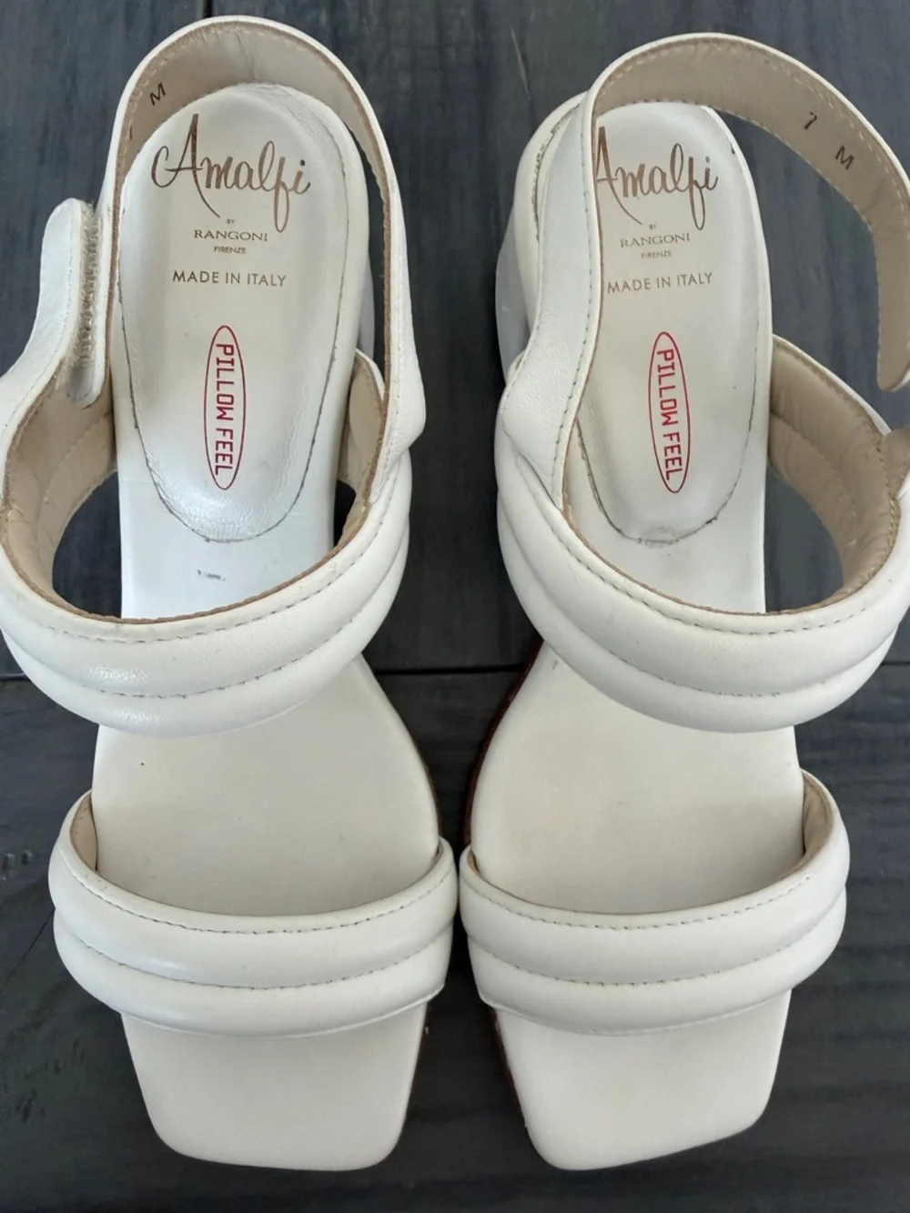 Amalfi by Rangoni Firenze Pillow Feel White Leather Block Heel Sandals